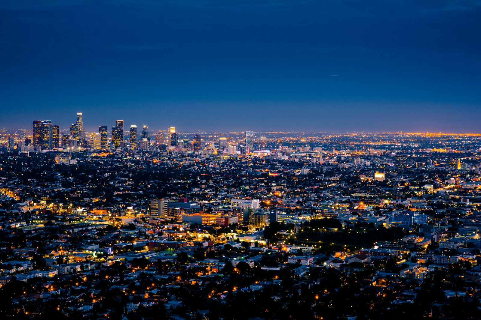 Valley lights sparkling at dusk