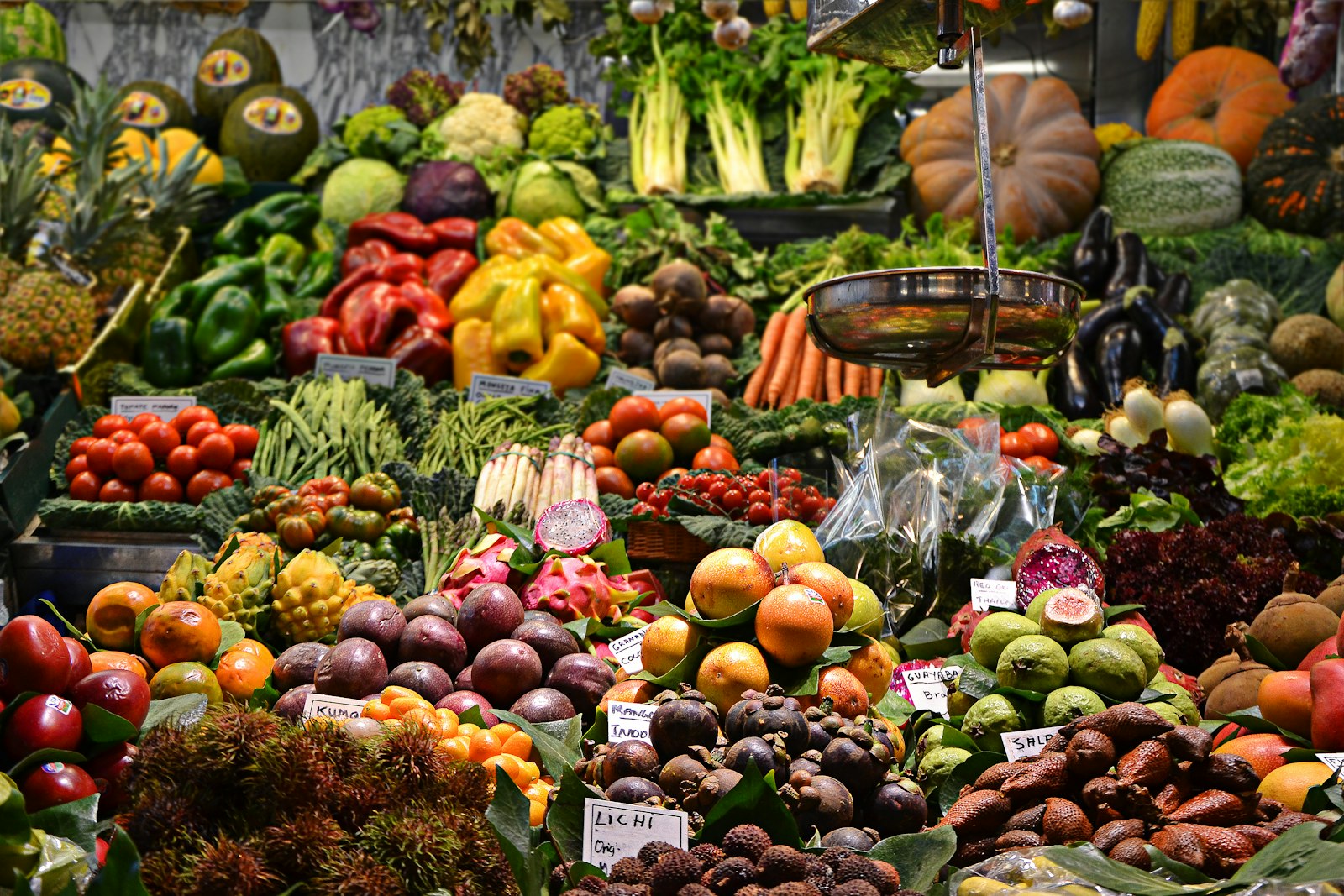 Rainbow produce at the farmers market