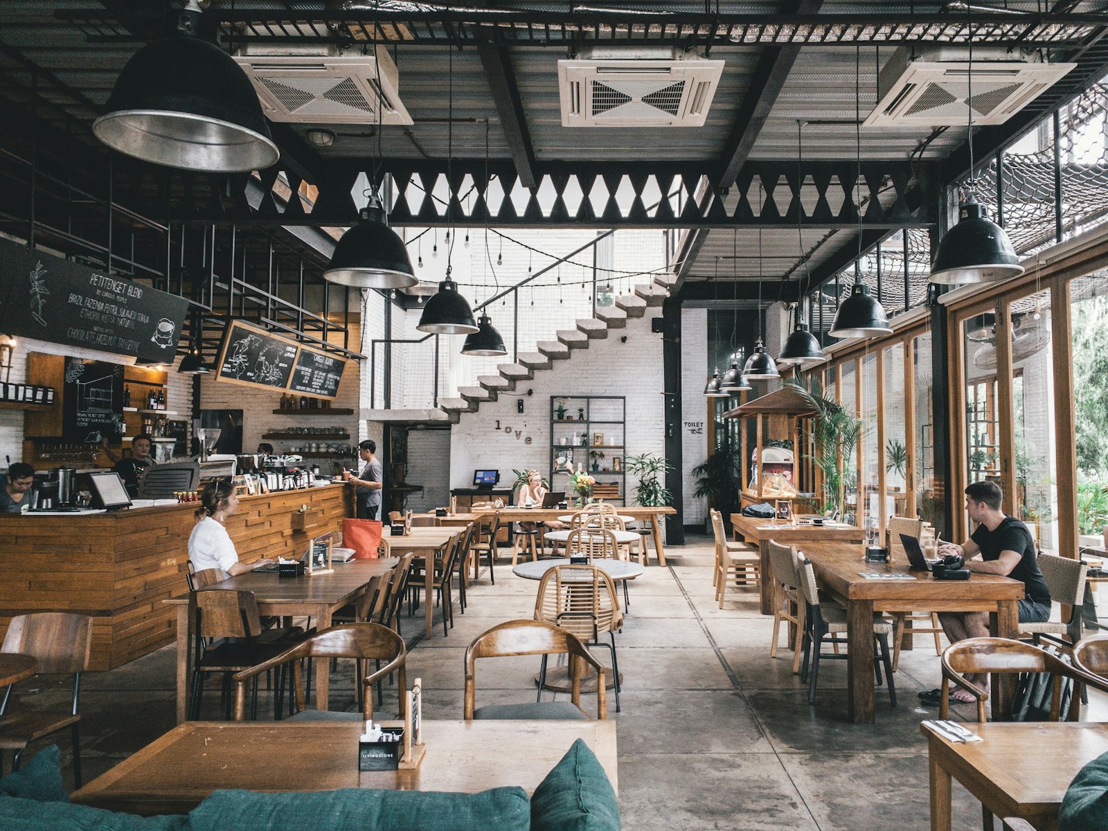 A lively modern food hall interior
